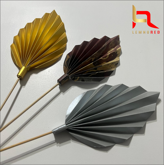 Set de 3 Evantaie Decorative pentru tort - Frunze de Palmier – auriu, gri și combinat [2]