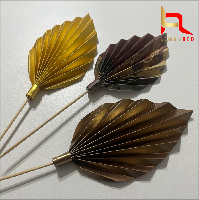 Set de 3 Evantaie Decorative pentru tort - Frunze de Palmier – maro, auriu și combinat [2]