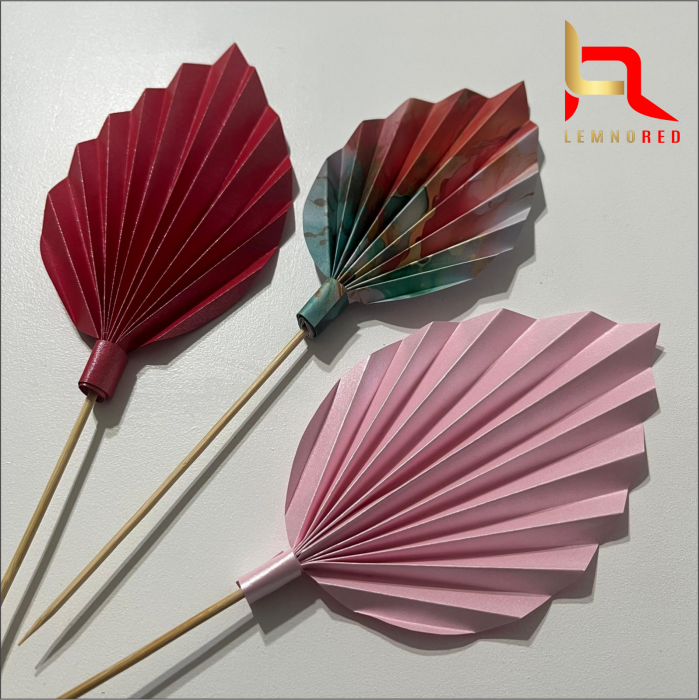 Set de 3 Evantaie Decorative pentru tort - Frunze de Palmier – roz, rosu și combinat [2]