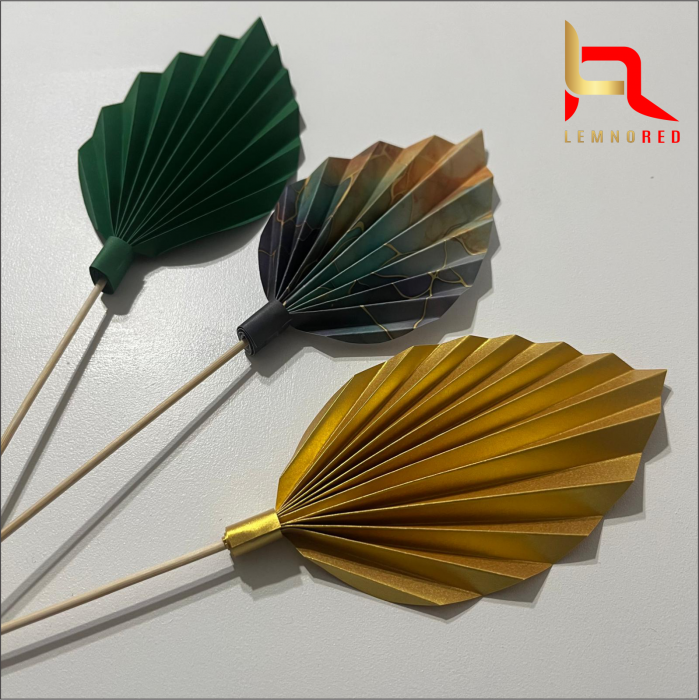 Set de 3 Evantaie Decorative pentru tort - Frunze de Palmier – verde, auriu și combinat [2]
