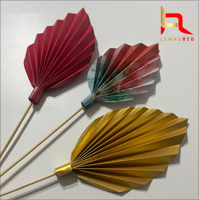 Set de 3 Evantaie Decorative pentru tort - Frunze de Palmier – rosu, auriu și combinat [2]