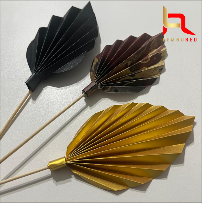 Set de 3 Evantaie Decorative pentru tort - Frunze de Palmier – negru, auriu și combinat [2]