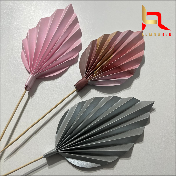 Set de 3 Evantaie Decorative pentru tort - Frunze de Palmier – roz, gri și combinat [2]