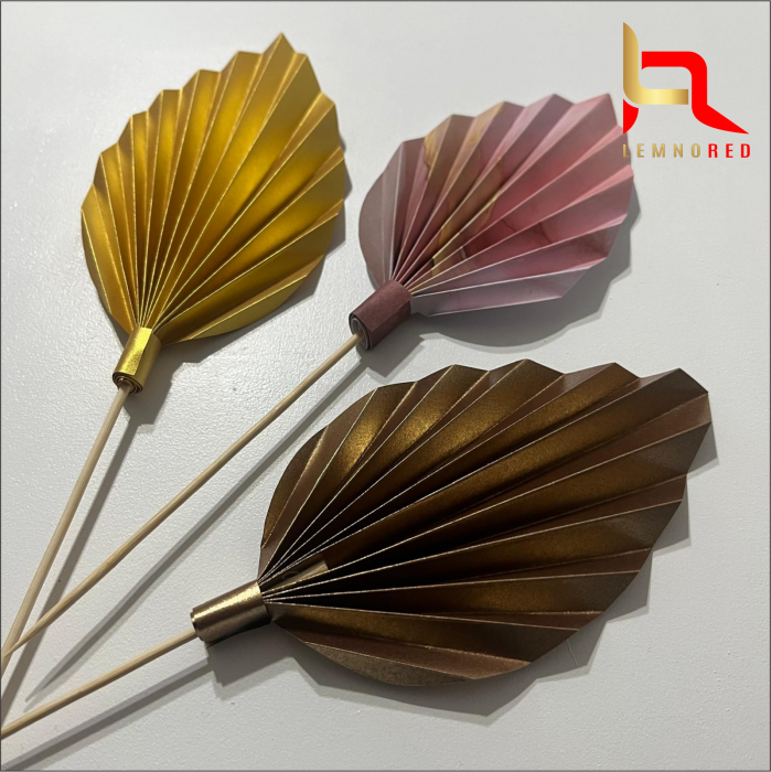 Set de 3 Evantaie Decorative pentru tort - Frunze de Palmier – auriu, maro și combinat [2]