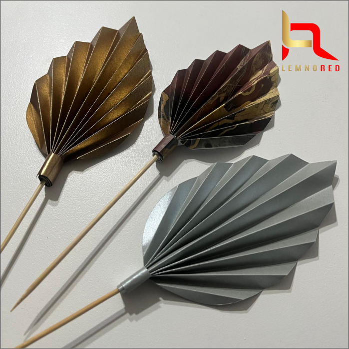 Set de 3 Evantaie Decorative pentru tort - Frunze de Palmier – maro, gri și combinat [2]