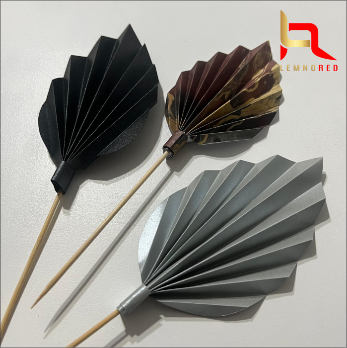 Set de 3 Evantaie Decorative pentru tort - Frunze de Palmier – negru, gri și combinat [2]