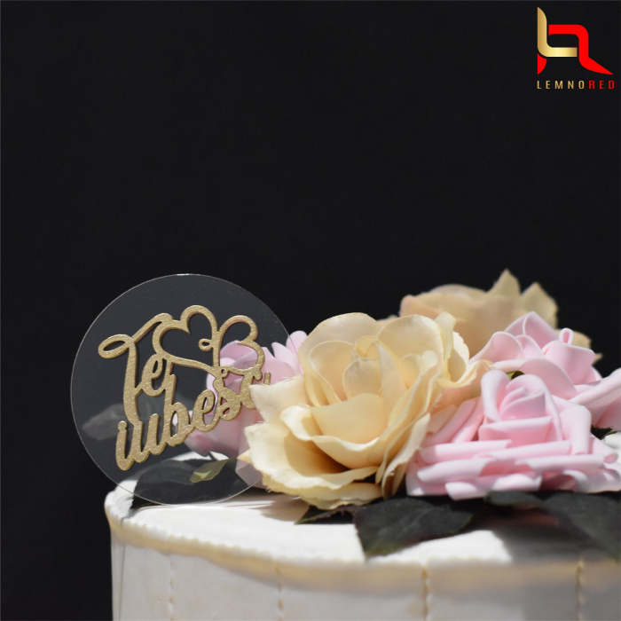 Decoratiune tort "Te iubesc" din plexiglas transparent si lemn [2]