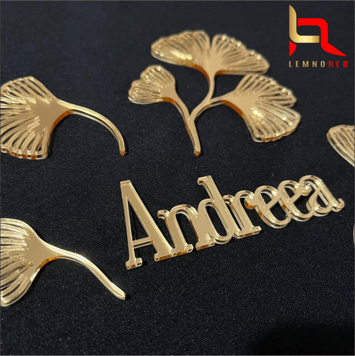 Suita toppere tort - frunze Ginko & nume personalizat [3]