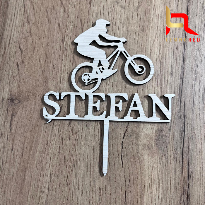 Topper tort personalizat nume si biciclist – decor aniversar [1]