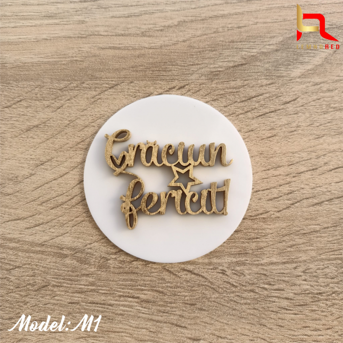 Topper tort plexiglas + aplicatie lemn "Craciun fericit!" [3]