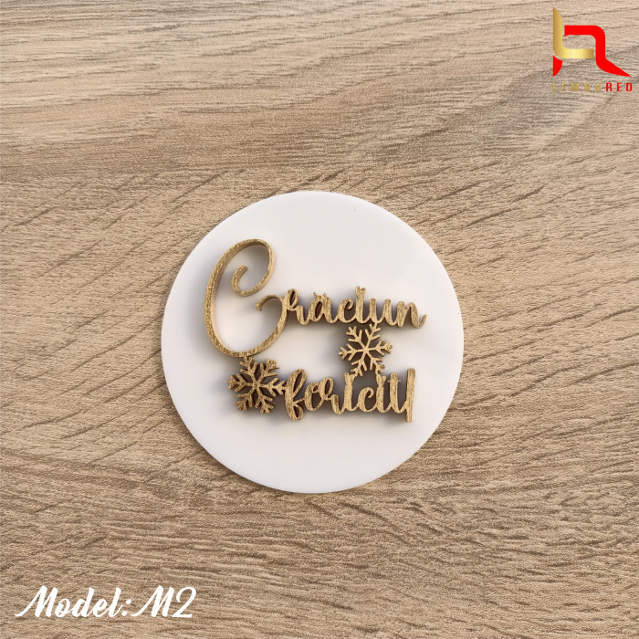 Topper tort plexiglas + aplicatie lemn "Craciun fericit!" [6]
