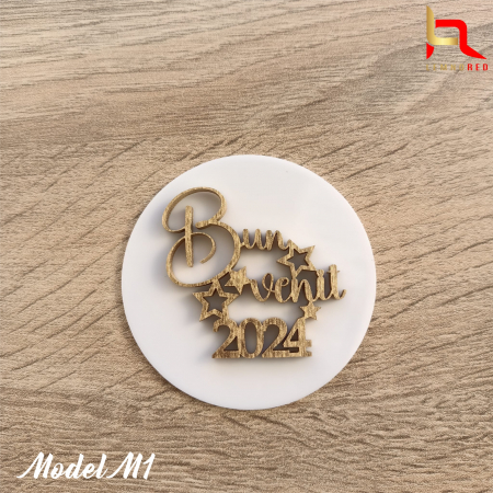 Accesoriu tort din plexiglas + aplicatie lemn "Bun venit 2024!" [2]