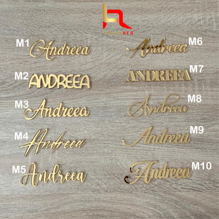 Toppere si ornamente tort - Aplicatie NUME personalizat din oglindă acrilică – auriu sau argintiu