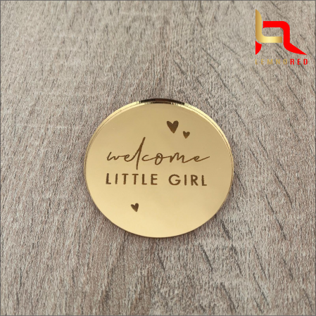 Toppere aniversari - Bănuț decorativ din oglinda acrilica - Welcome LITTLE Boy/Girl