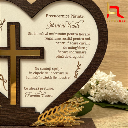 Cadou religios pentru preot – Ramă cu mesaj de mulțumire și cruce aurie [2]
