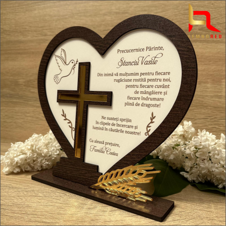 Cadou religios pentru preot – Ramă cu mesaj de mulțumire și cruce aurie [1]
