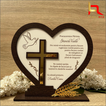 Religioase - Cadou religios pentru preot – Ramă cu mesaj de mulțumire și cruce aurie