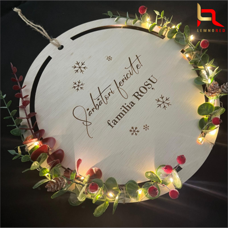 Coroniță de Crăciun Personalizată, din Lemn cu Luminite LED [2]