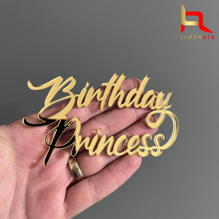 Toppere si ornamente tort - Decor tort lateral „Birthday Princess” din oglindă acrilică