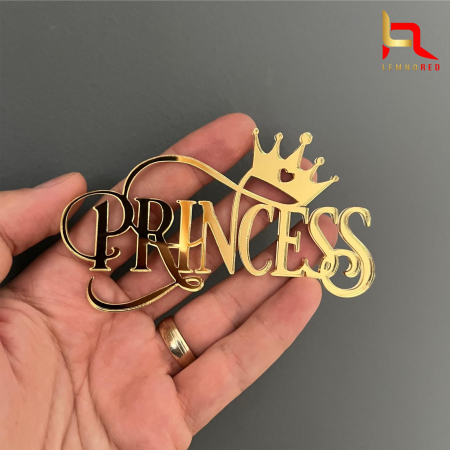 Toppere diverse - Decor tort „PRINCESS” – oglindă acrilică aurie/argintie