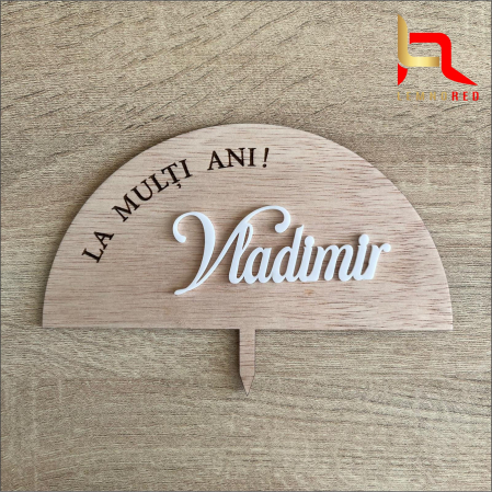 Toppere aniversari - Decoratiune tort cu text personalizat (lemn+plexiglas)