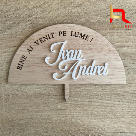 Decoratiune tort cu text personalizat (lemn+plexiglas) [2]