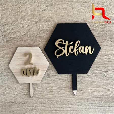 Toppere aniversari - Dubla decoratiune romb pentru tort (nume si varsta)