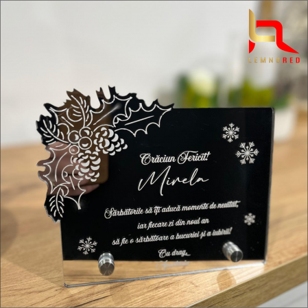 Globuri personalizate - Felicitare Personalizată Crăciun – Mesaj Gravură, Acrilică Oglindă Argintie