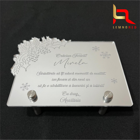 Felicitare Personalizată Crăciun – Mesaj Gravură, Acrilică Oglindă Argintie [2]