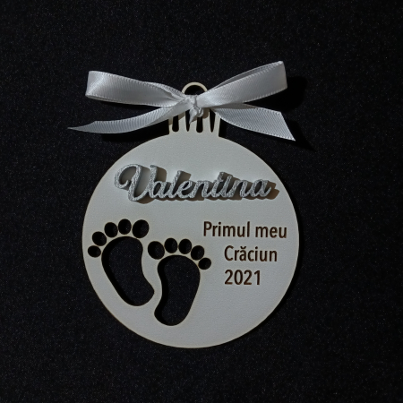 Globuri personalizate - Glob lemn gravat "Primul meu Craciun