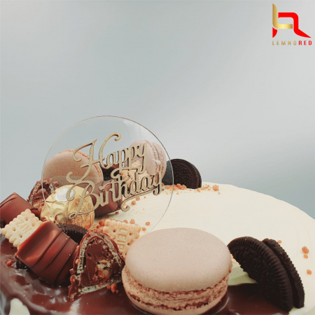 Toppere aniversari - Topper tort HAPPY BIRTHDAY (plexiglas + lemn)