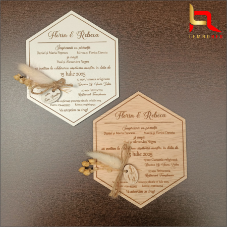 Umerase miri - Invitație din lemn pentru nuntă - Eleganță naturală și Distincție