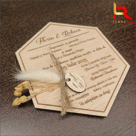 Invitație din lemn pentru nuntă - Eleganță naturală și Distincție [2]