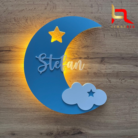 Lampa de veghe personalizata pentru baietel LUNA - cu nume si lumina LED