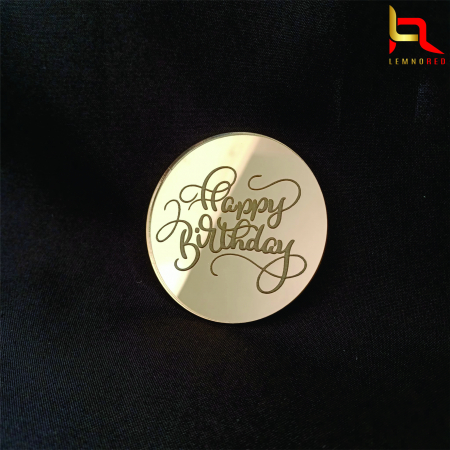 Mini-topper "Happy Birthday" V2 (oglinda acrilica aurie)