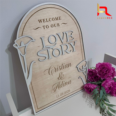 Panou Nunta Personalizat - Welcome to our Love Story din Lemn [1]