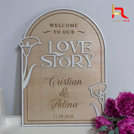 Panou Nunta Personalizat - Welcome to our Love Story din Lemn [0]