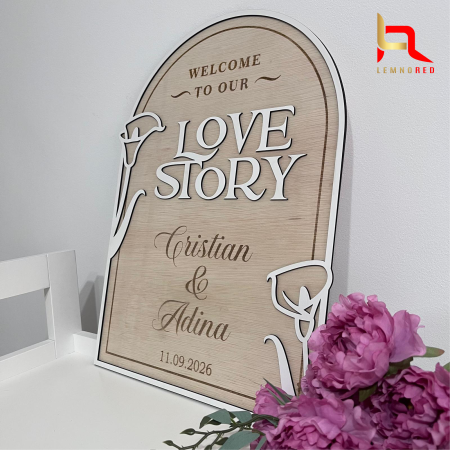 Panou Nunta Personalizat - Welcome to our Love Story din Lemn [2]