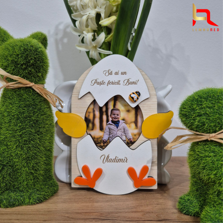 Decoratiuni Paste - Rama foto magnet frigider Pui de Paste personalizata cu poza – cadou de Paste pentru bunici, copii, familie