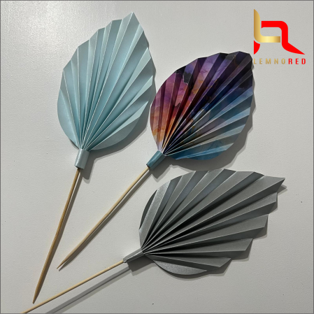 Evantaie/frunze - Set de 3 Evantaie Decorative pentru tort - Frunze de Palmier – albastru, gri și combinat