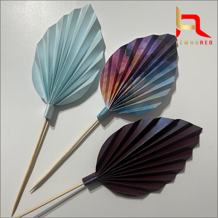 Evantaie/frunze - Set de 3 Evantaie Decorative pentru tort - Frunze de Palmier – albastru, mov și combinat