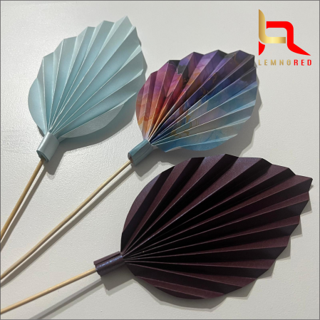 Set de 3 Evantaie Decorative pentru tort - Frunze de Palmier – albastru, mov și combinat [1]