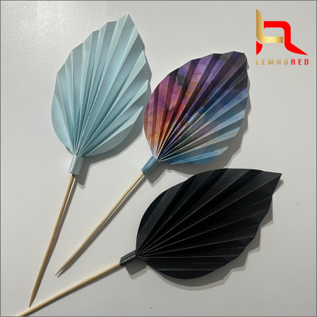 Evantaie/frunze - Set de 3 Evantaie Decorative pentru tort - Frunze de Palmier – albastru, negru și combinat