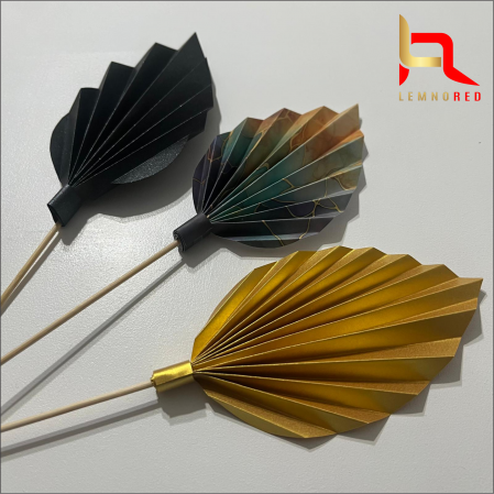 Set de 3 Evantaie Decorative pentru tort - Frunze de Palmier – negru, auriu și combinat [1]