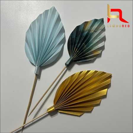 Evantaie/frunze - Set de 3 Evantaie Decorative pentru tort - Frunze de Palmier – albastru, auriu și combinat