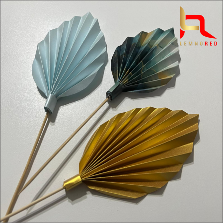 Set de 3 Evantaie Decorative pentru tort - Frunze de Palmier – albastru, auriu și combinat [1]