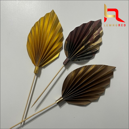 Evantaie/frunze - Set de 3 Evantaie Decorative pentru tort - Frunze de Palmier – maro, auriu și combinat