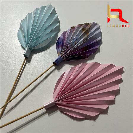 Set de 3 Evantaie Decorative pentru tort - Frunze de Palmier – roz, albastru și combinat [1]