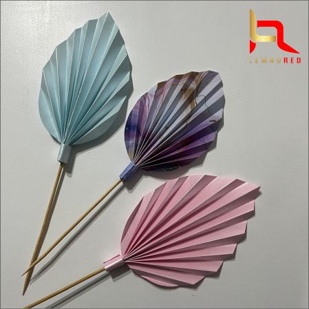 Decoruri tort - Set de 3 Evantaie Decorative pentru tort - Frunze de Palmier – roz, albastru și combinat