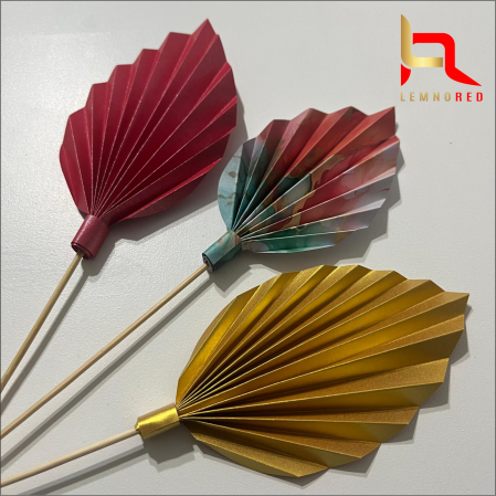 Set de 3 Evantaie Decorative pentru tort - Frunze de Palmier – rosu, auriu și combinat [1]